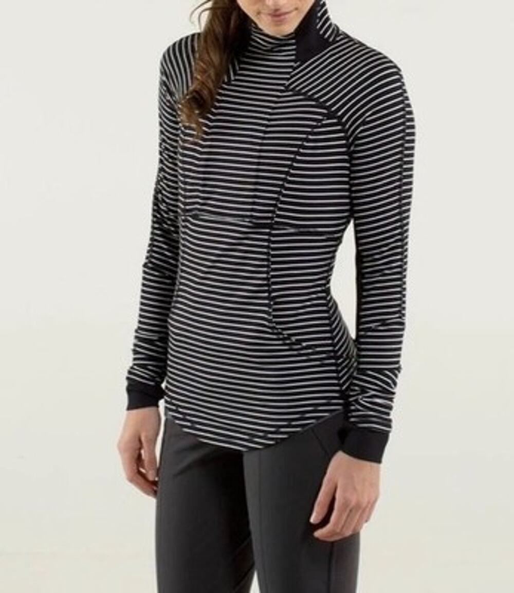 Lululemon Base Runner 1/2 Zip Jacket Size 4 Black White Stripe Rulu Running Top